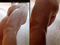 française, voyeur - Je filme une chatte poilue sous la douche de notre camping