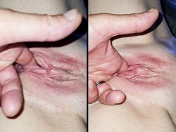 française, chatte rasée - Je doigte la chatte trempée de ma femme après un creampie