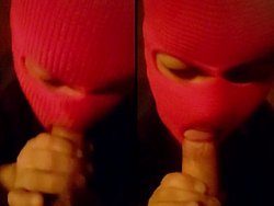 fellation, française - Elle me suce la queue avec une cagoule rose bien sale