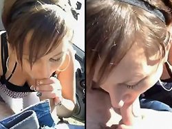 fellation, française - Pipe sauvage d’une autostoppeuse excitée en voiture