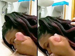 française, black - Black française excitée suce une grosse bite dans les toilettes de la fac