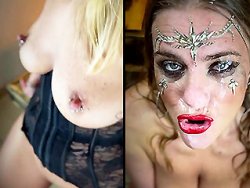 française, sodomie - Bourgeoise blonde en déguisement sexy prise fort en sodomie