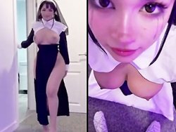 fellation, grosse bite - Ma nana déguisée en bonne soeur en train de me sucer la queue