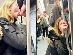 fellation, ivre - Une nana bourrée suce son mec dans le métro