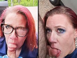 fellation, mature - Une vieille salope mature en train de tailler une pipe dans la rue