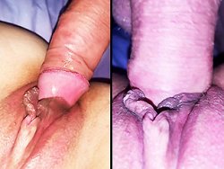 française, chatte rasée - Ma grosse bite dans sa chatte mouillée