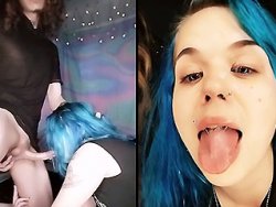 fellation, bonasse - Une salope aux cheveux bleus qui suce son queutard