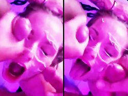 Trio, facial - Elle encaisse un énorme facial avec deux bites