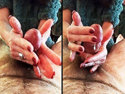 française, branlette - Cette daronne branle la grosse bite de son époux