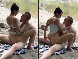 exhibition, milf - Elle se fait remplir sa chatte au bord de la rivière