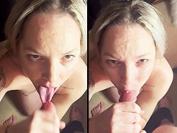 fellation, facial - Une blonde affamée se prend un gros facial