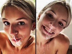 fellation, facial - Une belle blonde qui réclame le sperme de son mec