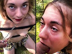 fellation, française - Ma soumise en train de me tailler une pipe dans les bois