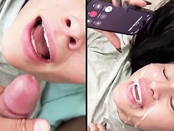 facial, exhibition - Elle se prend un facial en étant au téléphone