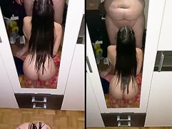 fellation, française - Une fellation sensuelle et baveuse devant le miroir