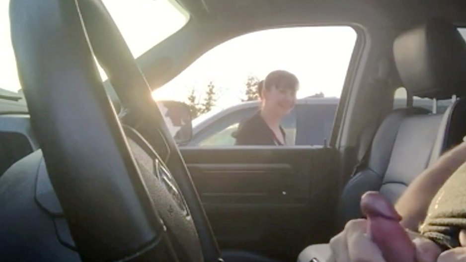 She watches a pervert jerking off in his car       