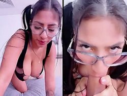 gros seins - Une nana aux gros seins garde ses lunettes pendant le sexe